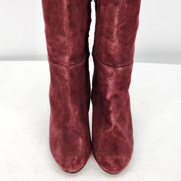 Halogen Noble Suede Over The Knee Burgundy Red Heeled Boots Size 5 - Picture 9 of 11